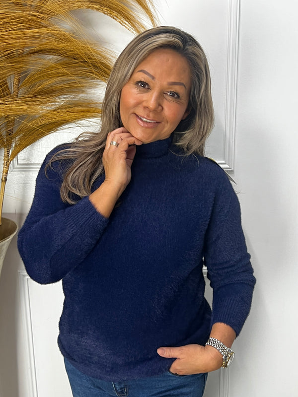 Fluffy trui Femke marineblauw