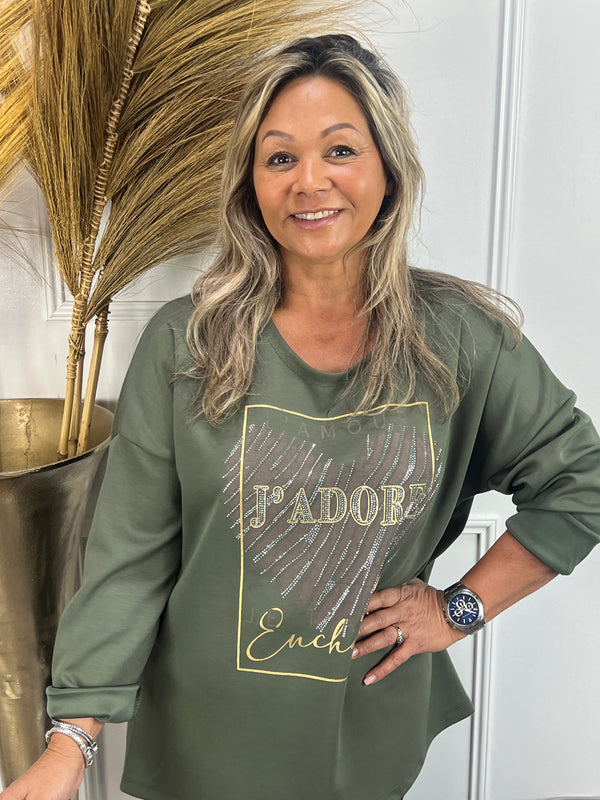 Sweater J'adore Bling Army Groen
