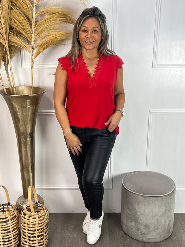 Kanten mouwloze top rood