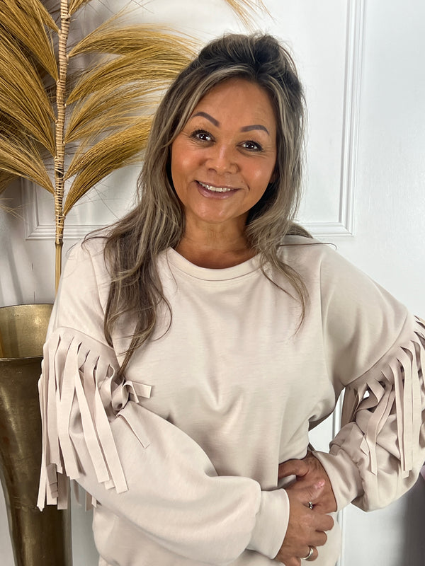 Sweater Pocahontas Beige met Fringes