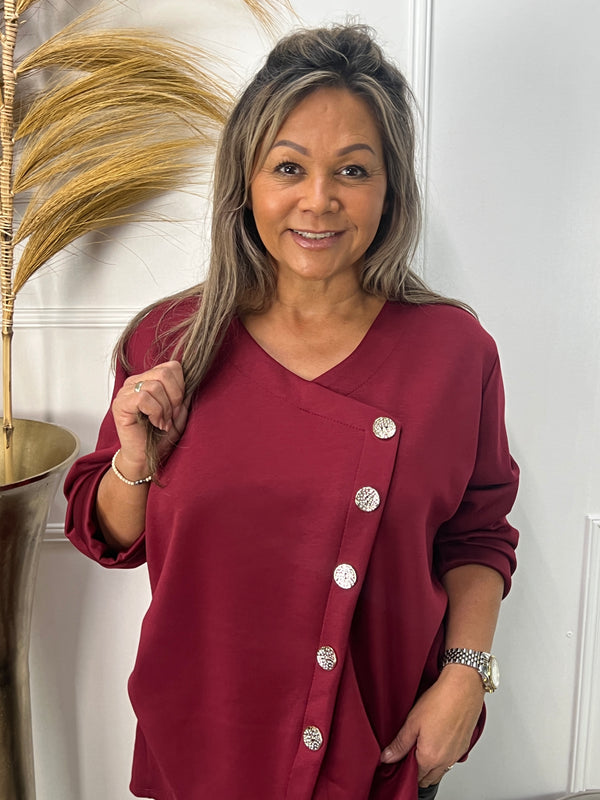 Button sweater Belladonna bordeauxrood