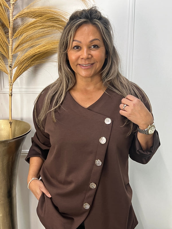 Button sweater Belladonna bruin