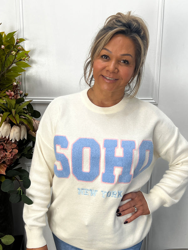 Soho trui met badstofletters