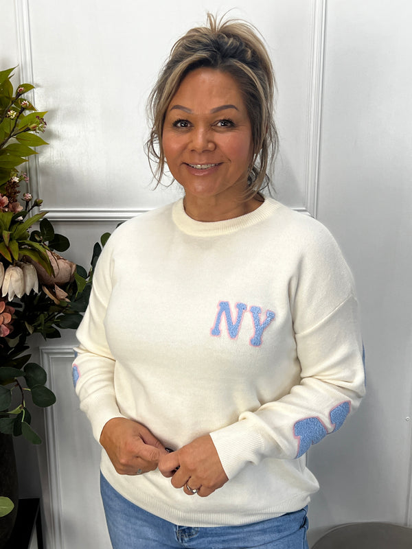 New York trui met badstofletters