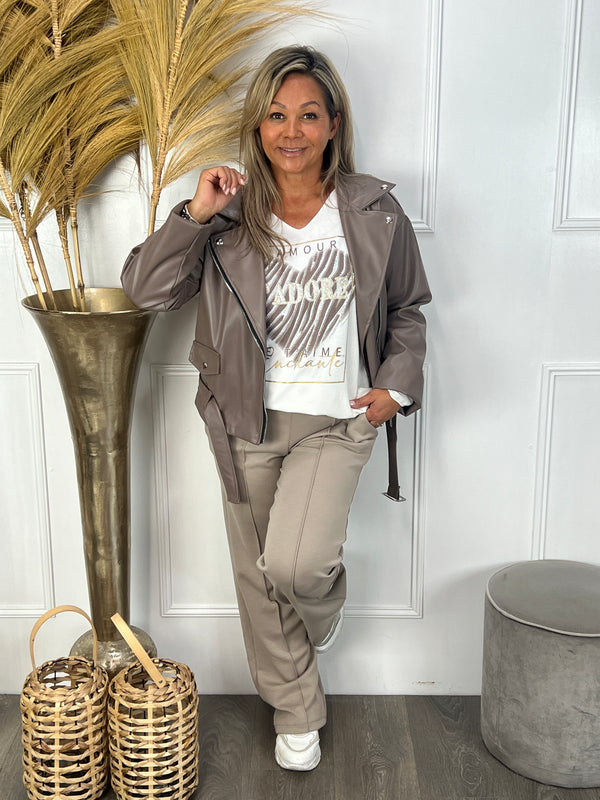 Bikerjas Camilla taupe leverkleur