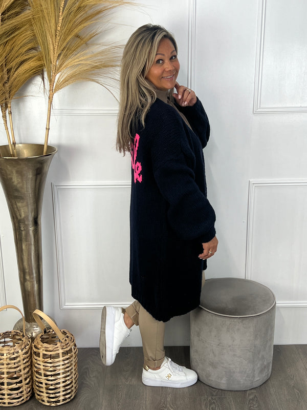Lang gebreid vest Smile marineblauw