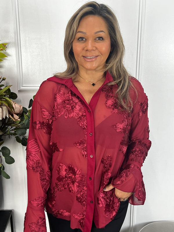 Blouse Flores bordeauxrood