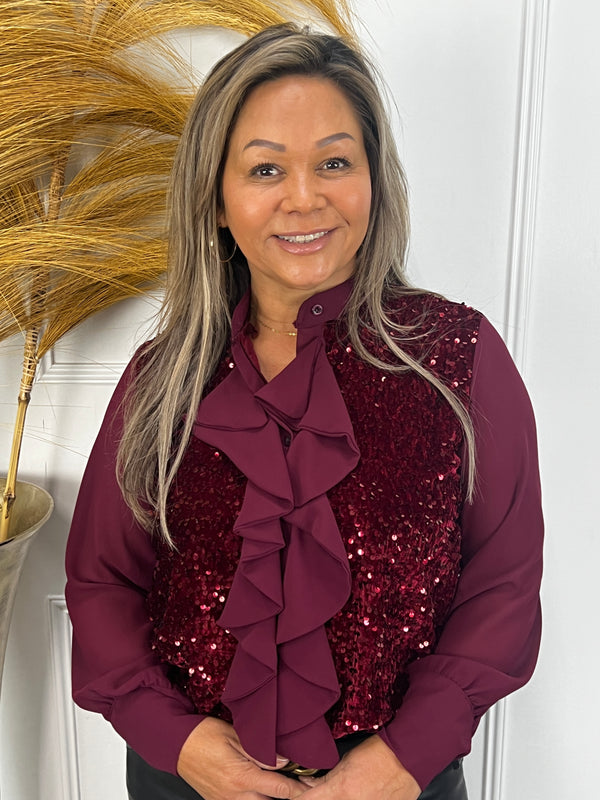 Sparkle blouse Celeste bordeauxrood