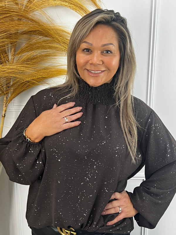 Sparkle blouse Isa chocoladebruin