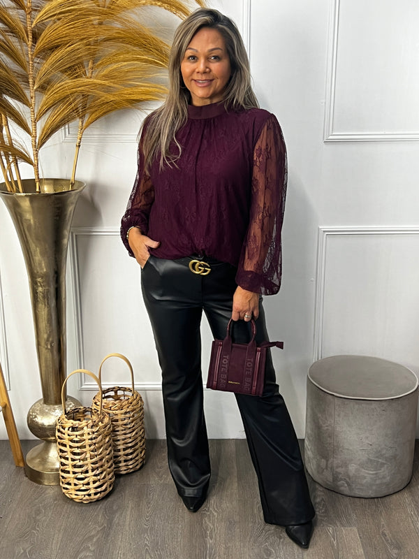 Kanten blouse Liv bordeauxrood