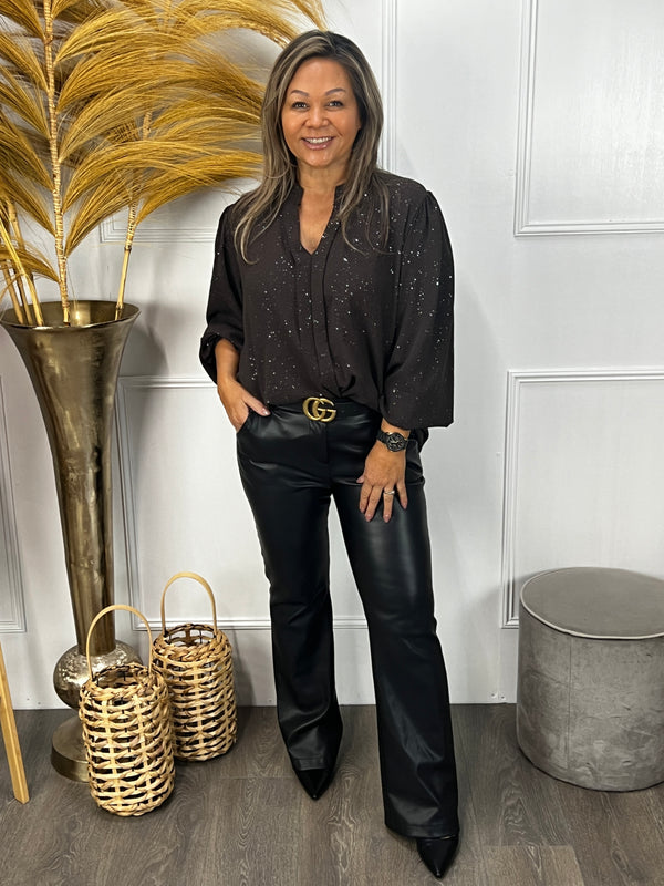 Sparkle top Naomi chocoladebruin