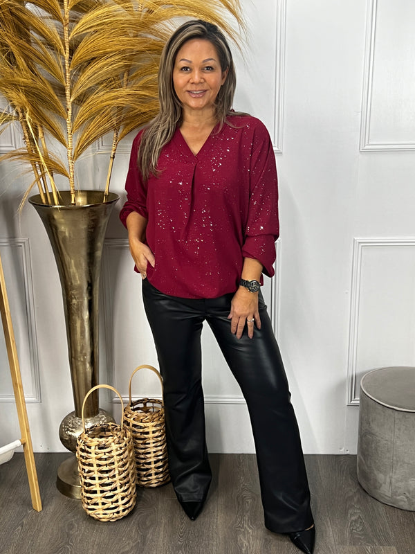 Sparkle top Billie bordeauxrood