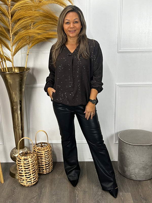 Sparkle top Billie chocoladebruin