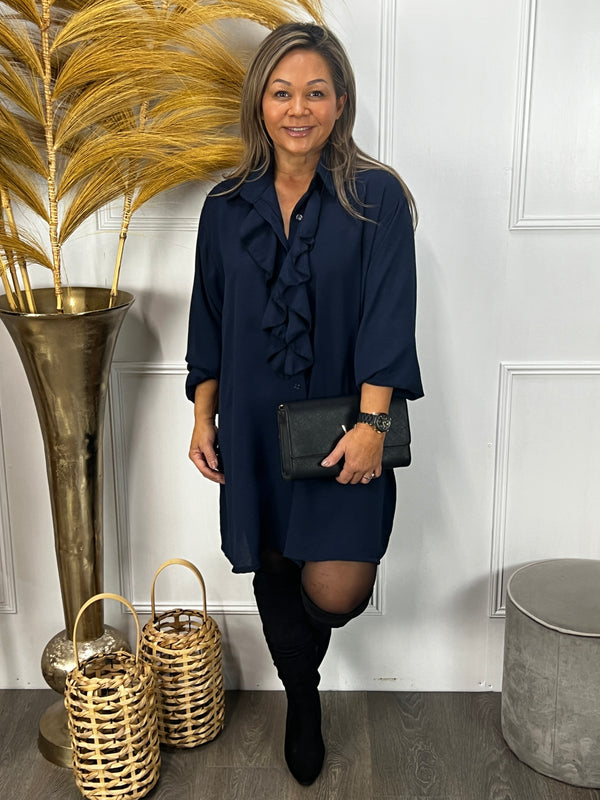 Ruches blouse Lucille marineblauw