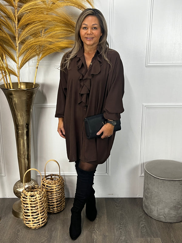 Ruches blouse Lucille chocoladebruin