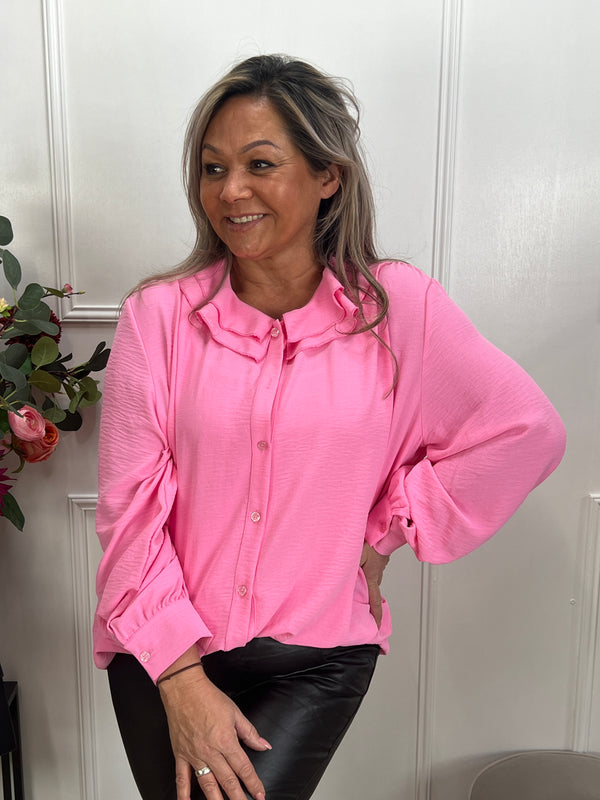 Ruffle neck blouse Nia roze