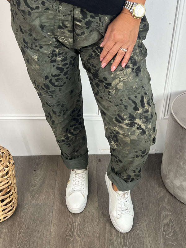 Print broek Pascalle legergroen