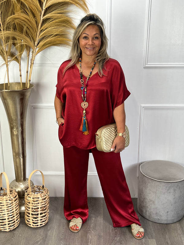 Satijnen broek Blanca bordeaux