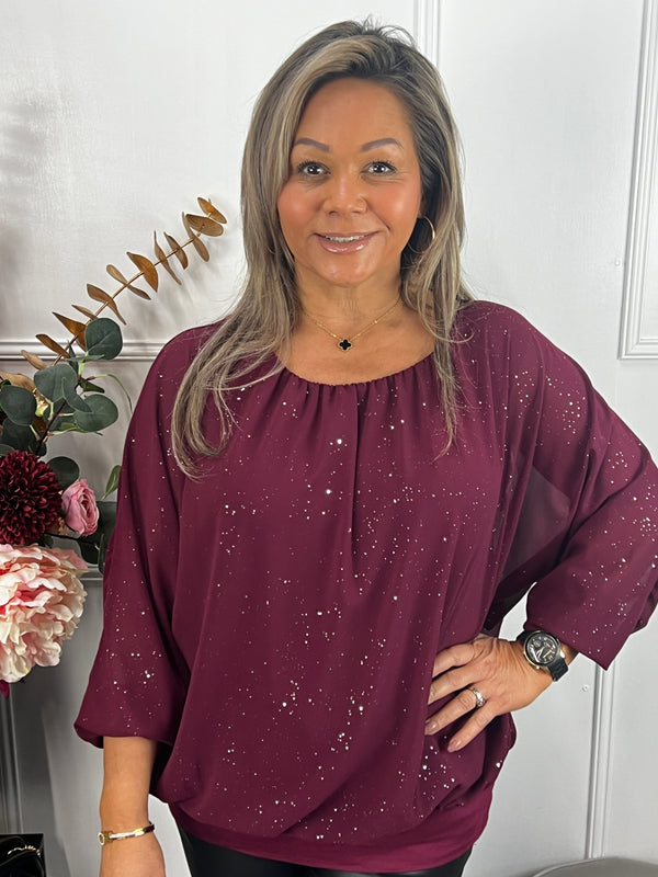 Sparkle top Merle bordeauxrood
