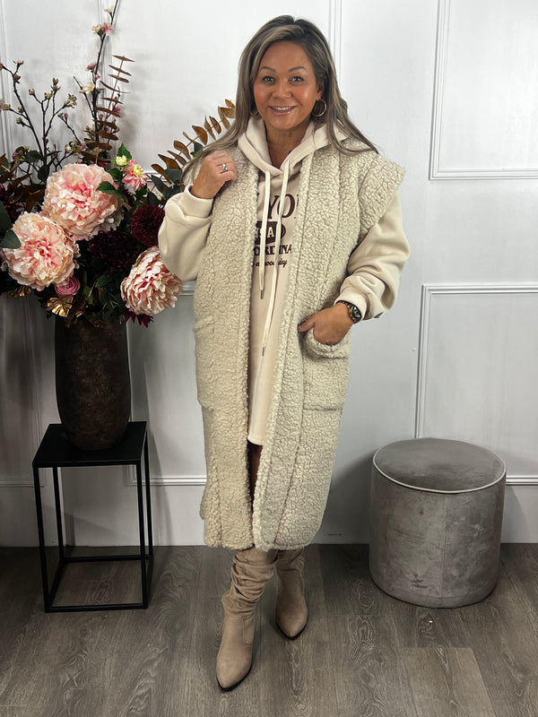 Lang teddy gilet Yoni beige