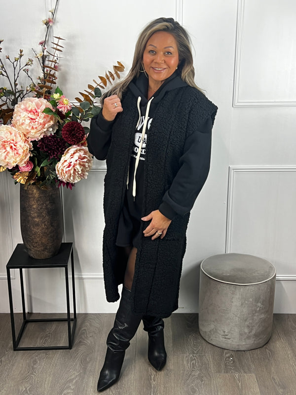 Lang teddy gilet Yoni zwart