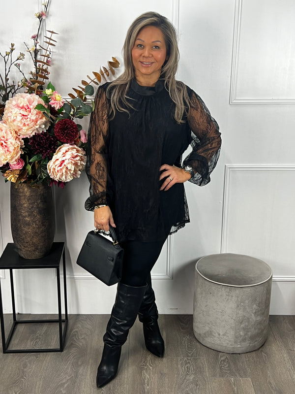 Kanten blouse Liv plus size zwart