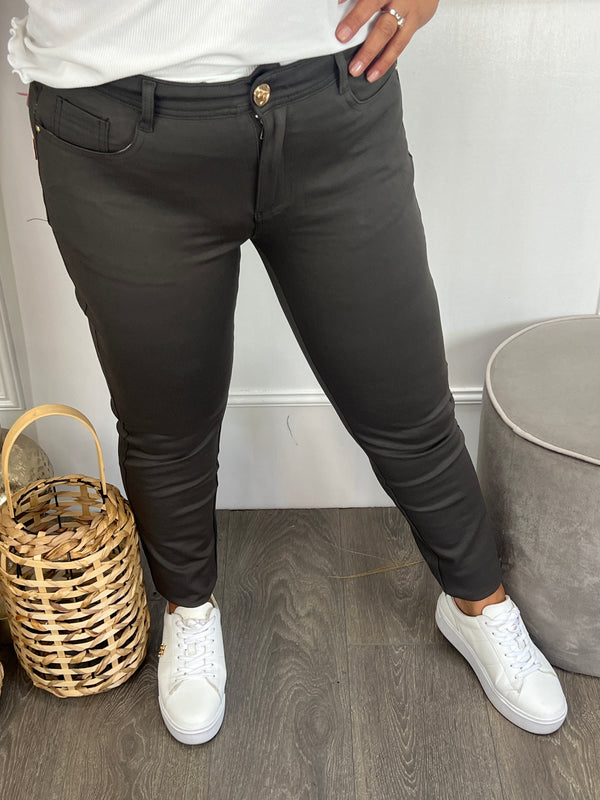 Slim Fit Broek Emma Donker Kaki