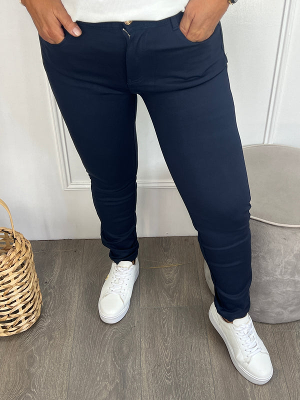 Slim Fit Broek Emma Marine Blauw