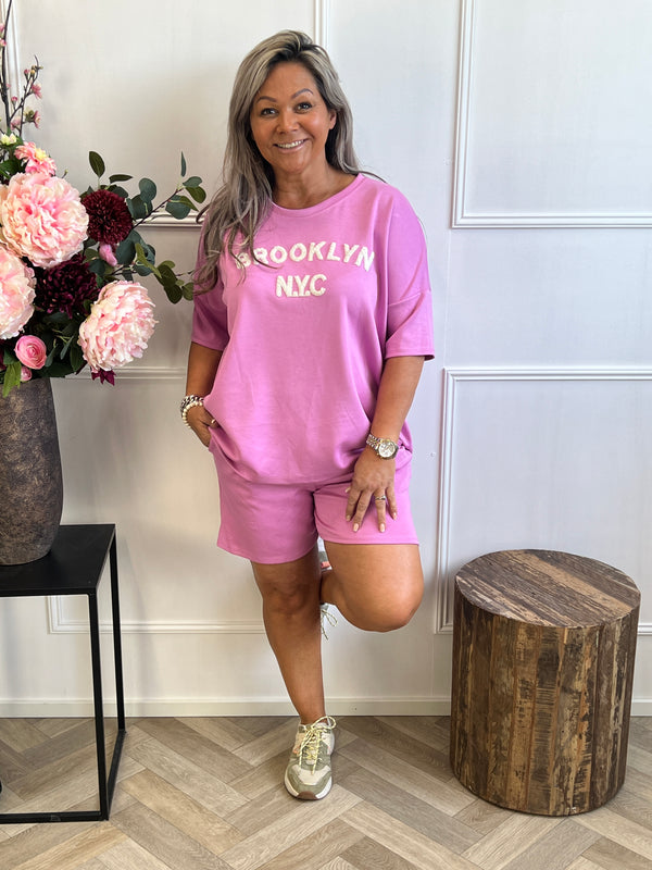 Tweedelige set Brooklyn lila roze