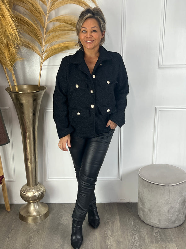 Bouclé jas Evie zwart