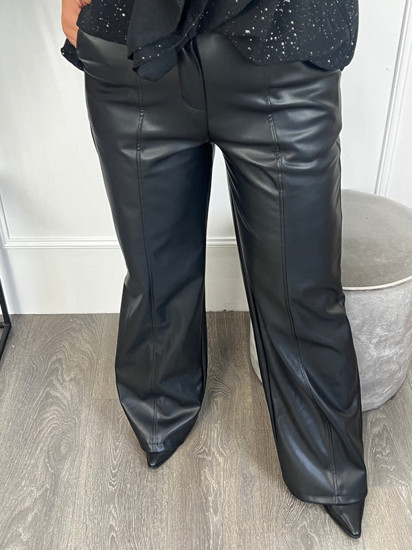 Vera Jo vegan leren wide leg broek zwart