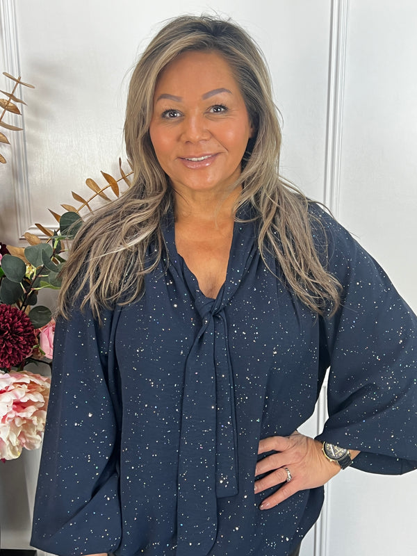 Sparkle blouse Elodie marineblauw