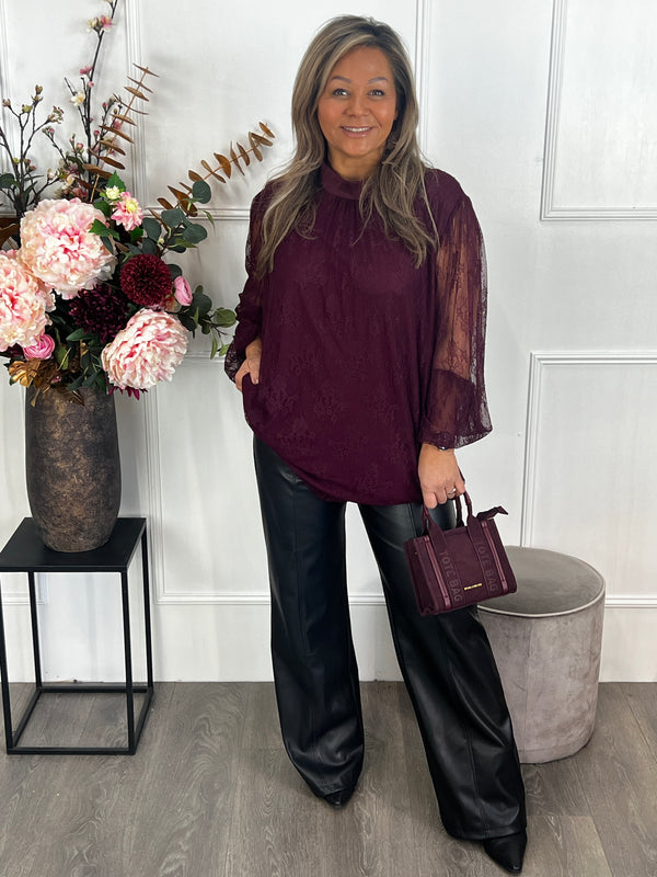 Kanten blouse Liv plus size bordeauxrood