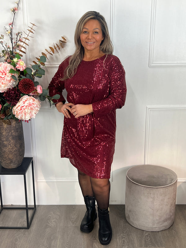 Pailletten jurk Ribbon bordeauxrood