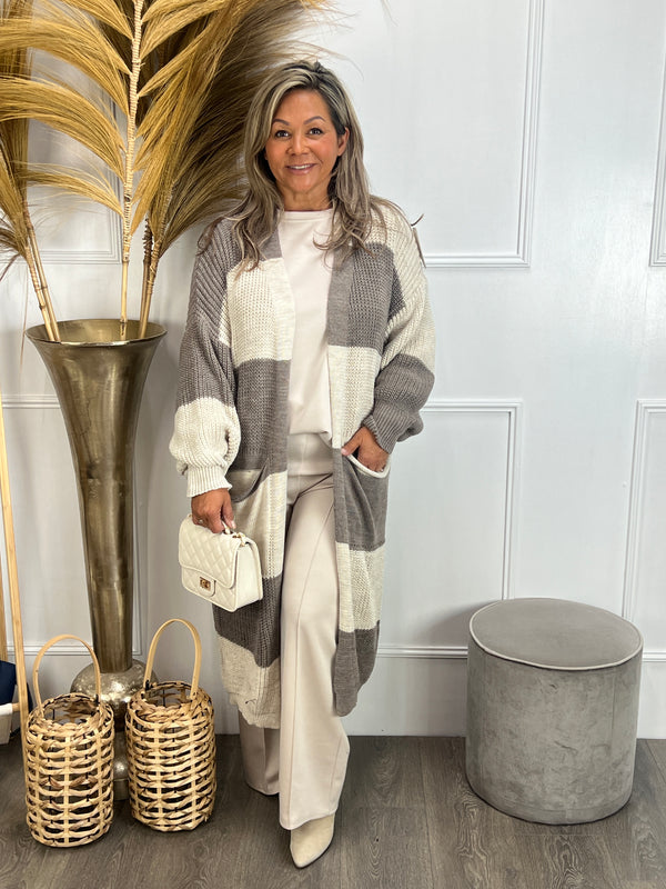 Grof gebreid vest Viva taupe beige