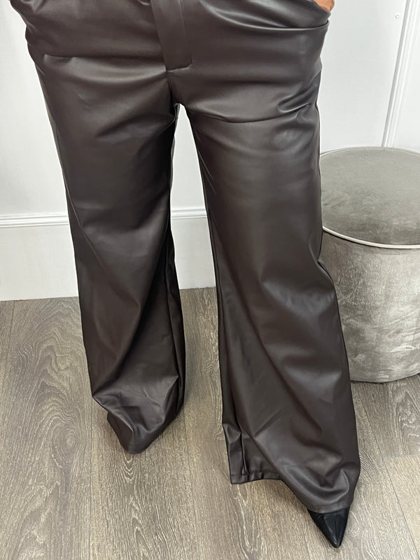 Vegan leren Vera jo broek chocoladebruin