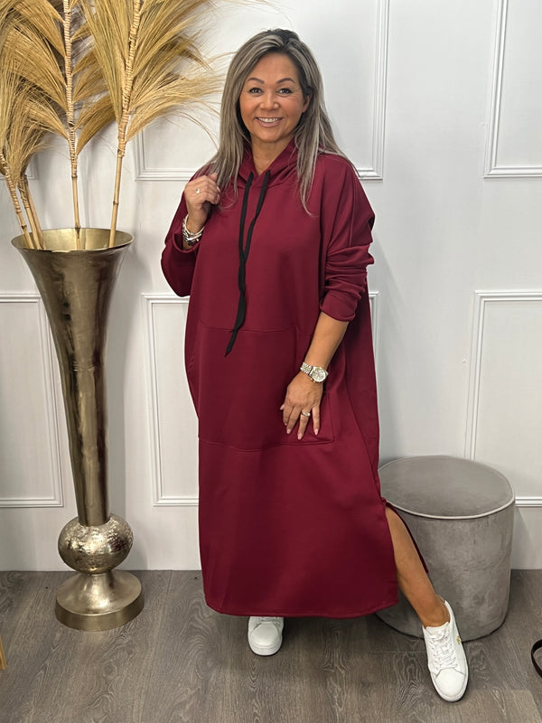 Hoodie jurk Jolanda bordeauxrood
