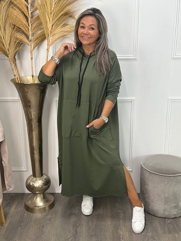 Hoodie jurk Jolanda legergroen