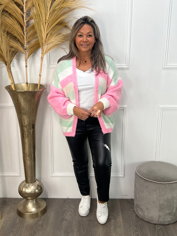 Gebreid Vest Cira roze mintgroen
