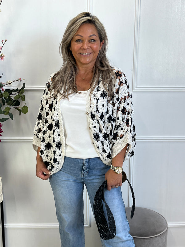 Vest Boho Roos Off White Zwart